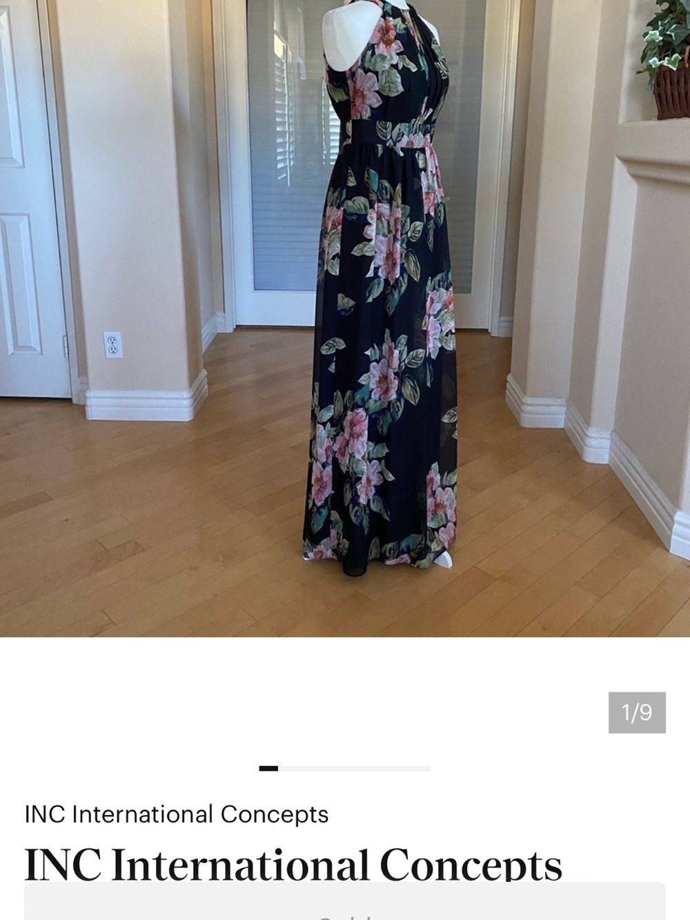 INC International Concepts Black Floral Halter Maxi Dress